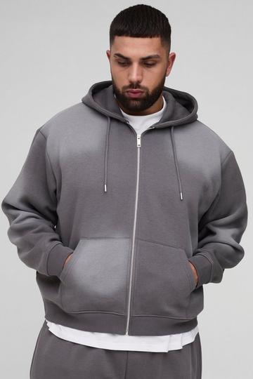 Plus Oversized Boxy Spray Wash Zip Through Hoodie grey