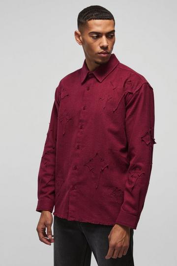 Oversized Cross Applique Brushed Long Sleeve Shirt burgundy