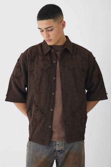 Oversized Cross Applique Brushed Half Sleeve Shirt brown