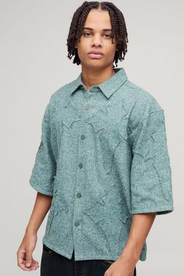 Oversized Cross Applique Brushed Half Sleeve Shirt green