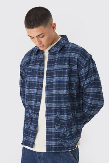 Oversized Flame Applique Check Shirt navy