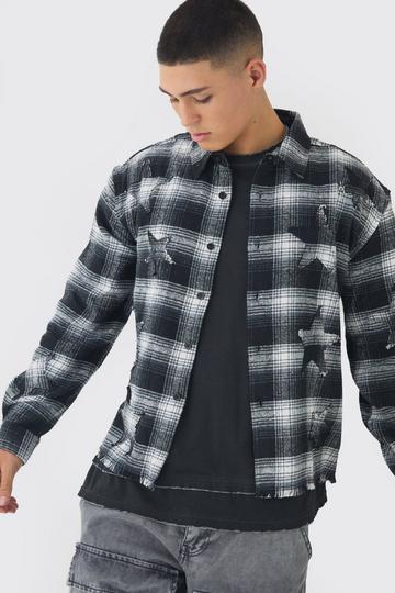 Oversized Boxy Star Applique Check Shirt charcoal