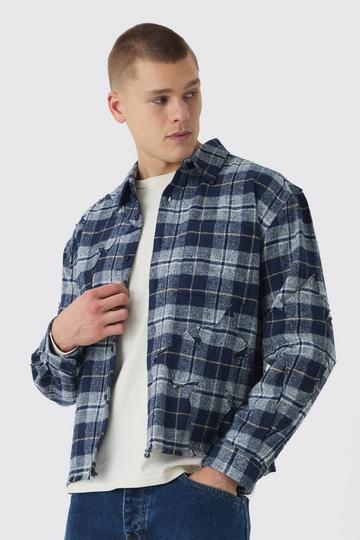 Oversized Boxy Cross Applique Check Shirt blue