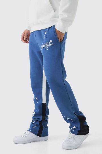 Blue Slim Stacked Official Man Paint Splatter Jogger