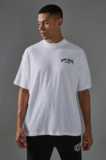 Man Active New York Lift Club Oversized Extended Neck Tshirt white