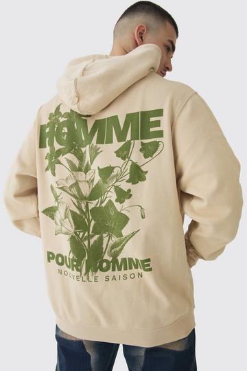 Sand Beige Tall Floral Homme Print Regular Fit Hoodie