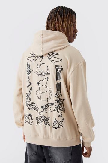 Sand Beige Tall Patchwork Tattoo Print Oversized Hoodie