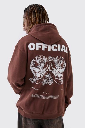 Tall Skull Back Print Oversized Hoodie chocolate