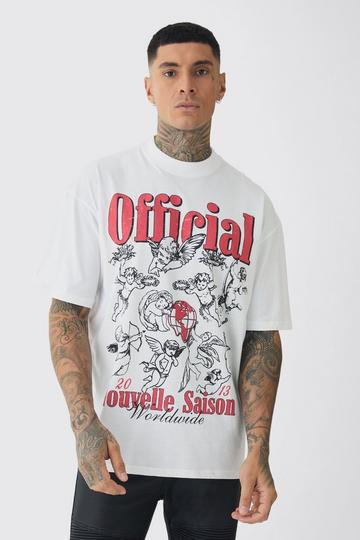 Tall Extended Neck Cherub Graphic Oversized T-Shirt white