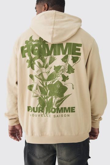 Sand Beige Plus Floral Homme Print Regular Fit Hoodie