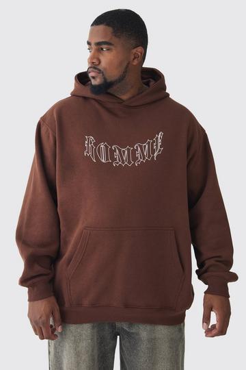 Chocolate Brown Plus Gothic Homme Oversized Hoodie