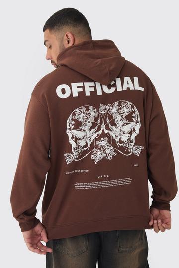 Plus Skull Back Print Oversized Hoodie chocolate