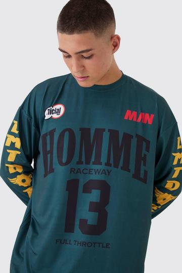 Oversized Long Sleeve Homme Moto Printed T-Shirt forest