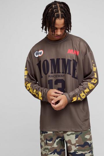 Oversized Long Sleeve Homme Moto Printed T-Shirt chocolate