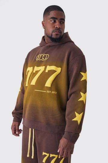 Plus Oversized Boxy Spray Wash Gebleekte Moto Hoodie Met Reliëf brown