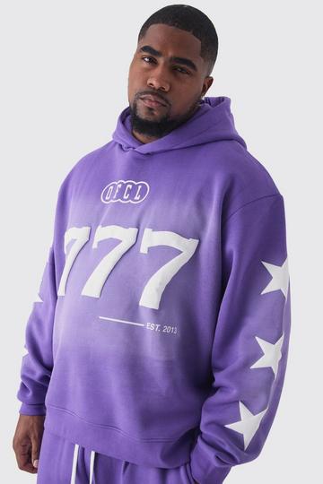 Purple Plus Oversized Boxy Puff Print Spray Wash Moto Hoodie