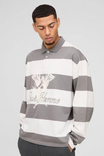 Oversized Gestreepte Homme Rugby Polo Met Lange Mouwen En Print charcoal