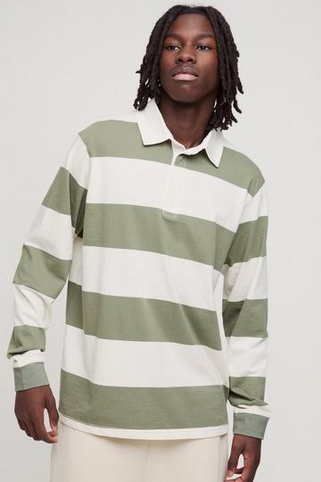 Stripe Long Sleeve Rugby Polo khaki