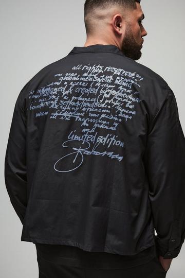 Black Plus Oversized Script Graphic Boxy Long Sleeve Revere Shirt