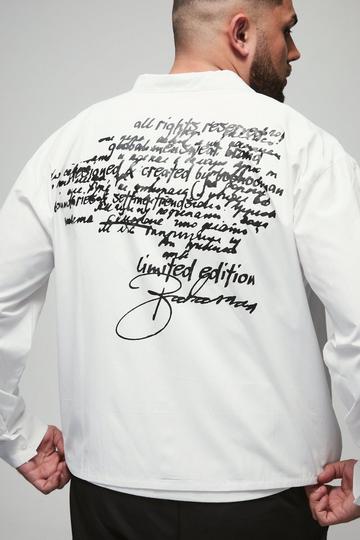 White Plus Oversized Script Graphic Boxy Long Sleeve Revere Shirt