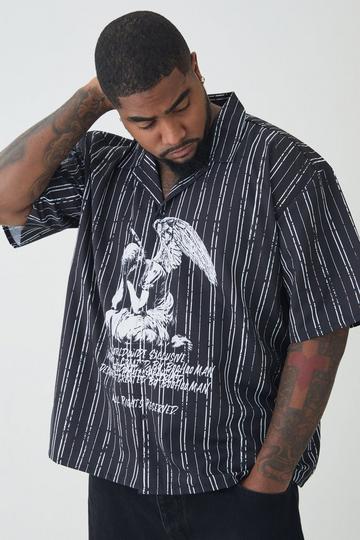 Black Plus Oversized Cherub Printed Boxy Revere Shirt