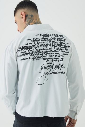 Tall Oversized Script Graphic Boxy Long Sleeve Revere Shirt white