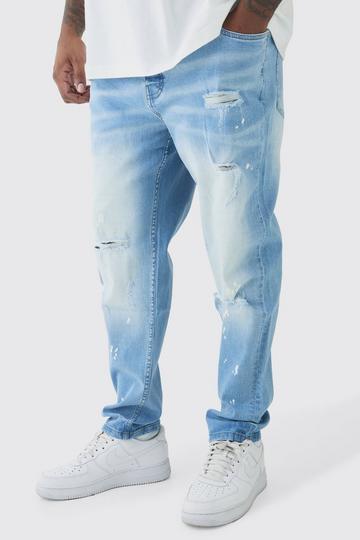 Blue Plus Skinny All Over Ripped Bleached Paint Splatter Jeans