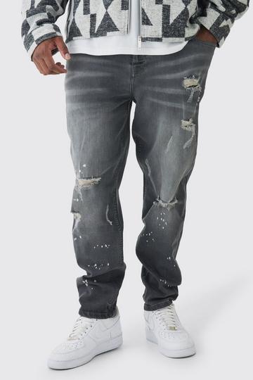 Plus Skinny All Over Ripped Bleached Paint Splatter Jeans grey