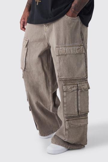 Plus Gebleekte Baggy Cargo Jeans Met Zakken taupe