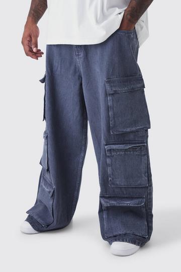 Plus Gebleekte Baggy Cargo Jeans Met Zakken grey