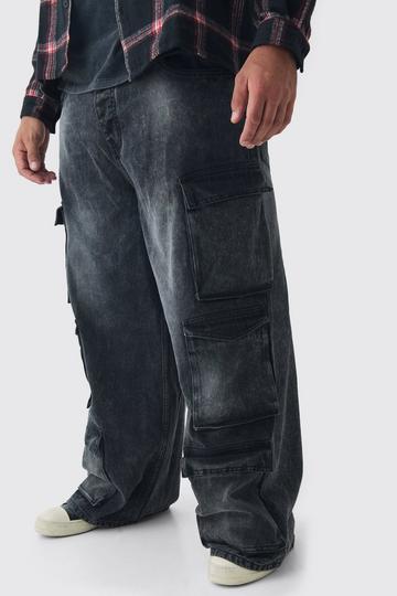 Plus Gebleekte Baggy Cargo Jeans Met Zakken washed black