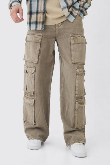 Tall Gebleekte Baggy Cargo Jeans Met Zakken taupe