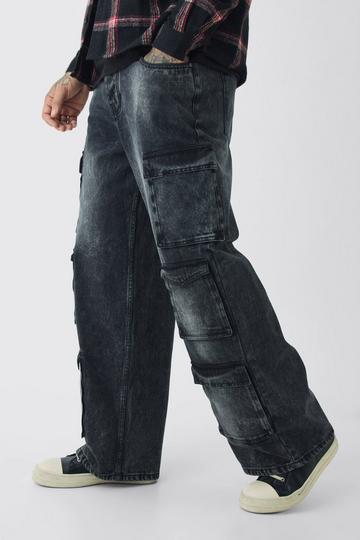 Tall Gebleekte Baggy Cargo Jeans Met Zakken washed black