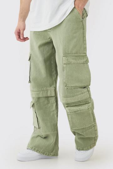 Tall Baggy Fit Washed Multi Pocket Cargo Jeans khaki