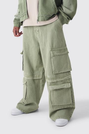 Plus Baggy Fit Washed Multi Pocket Cargo Jeans khaki