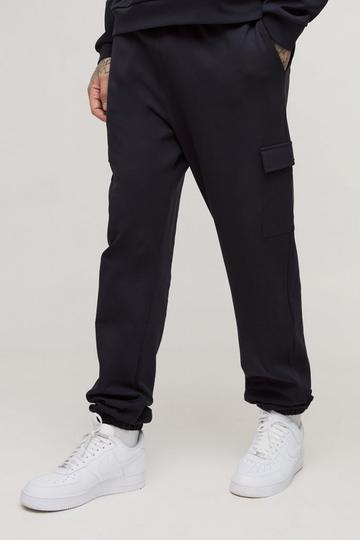 Black Tall Interlock Slim Fit Smart Cargo Joggers