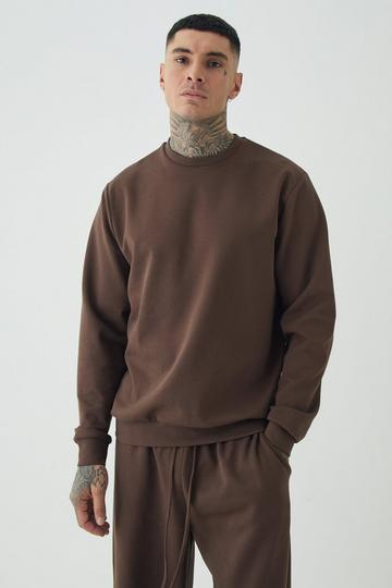 Chocolate Brown Tall Interlock Slim Fit Crew Neck Sweat