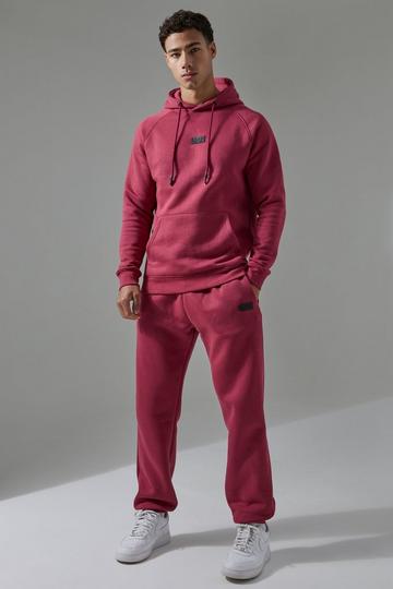 Man Active Regular Fit Hoodie and Jogger Tracksuit berry