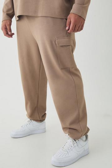 Plus Interlock Slim Fit Smart Cargo Joggers taupe