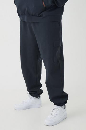 Black Plus Interlock Slim Fit Smart Cargo Joggers