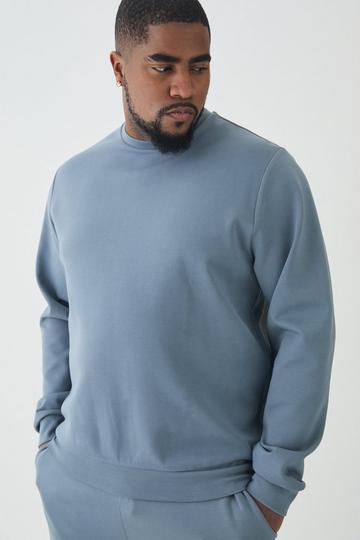 Plus Interlock Slim Fit Crew Neck Sweat grey blue