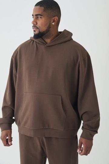 Plus Interlock Boxy Oversized Hoodie chocolate