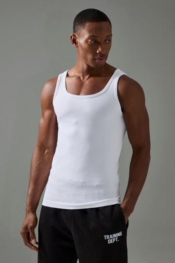 Man Active Seamless Rib Muscle Fit Vest white