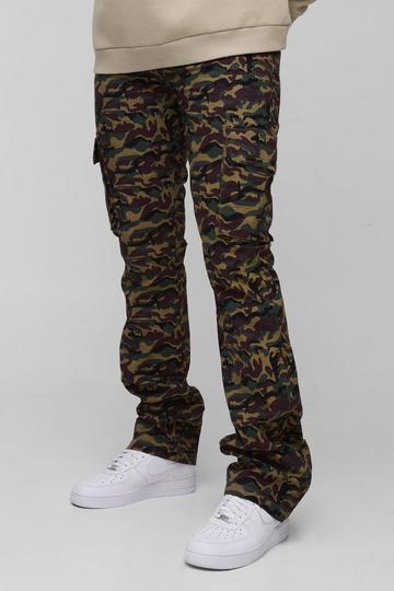 Tall Gebleekte Ribfluwelen Stacked Camo Cargo Broek Met Zoom Rits khaki