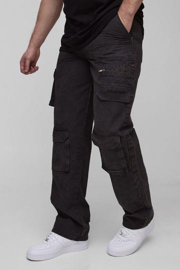 Tall Washed Ripstop Embroidered Relaxed Fit Cargo Trousers charcoal