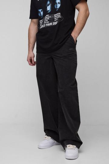 Tall Washed Ripstop Embroidered Baggy Trousers black