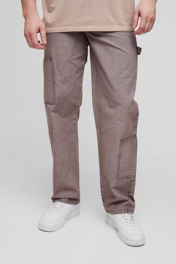 Tall Washed Ripstop Relaxed Fit Carpenter Trousers chocolate