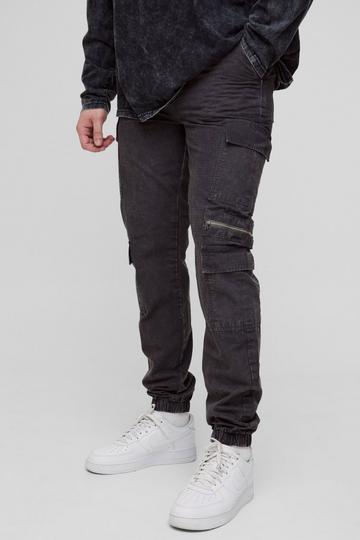 Tall Cargobyxor i slim fit med tvättad effekt charcoal