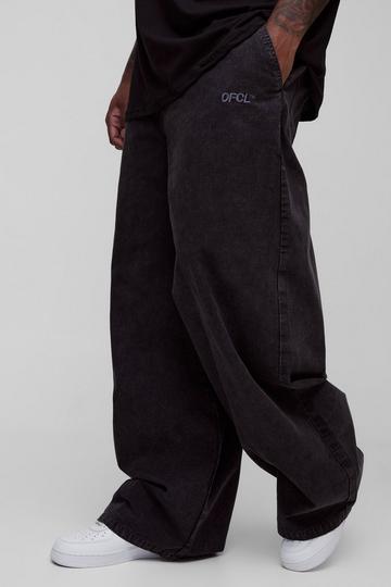 Plus Washed Ripstop Embroidered Baggy Trousers black