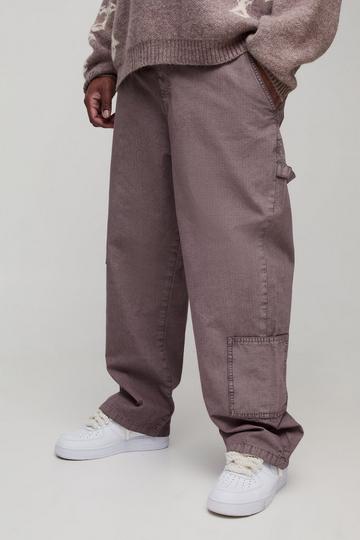 Plus Washed Ripstop Relaxed Fit Carpenter Trousers chocolate